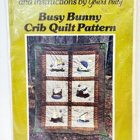 Busy Bunny Crib‎ Quilt Pattern Yours Truly Vintage 70s Machine Applique - Picture 3 of 8